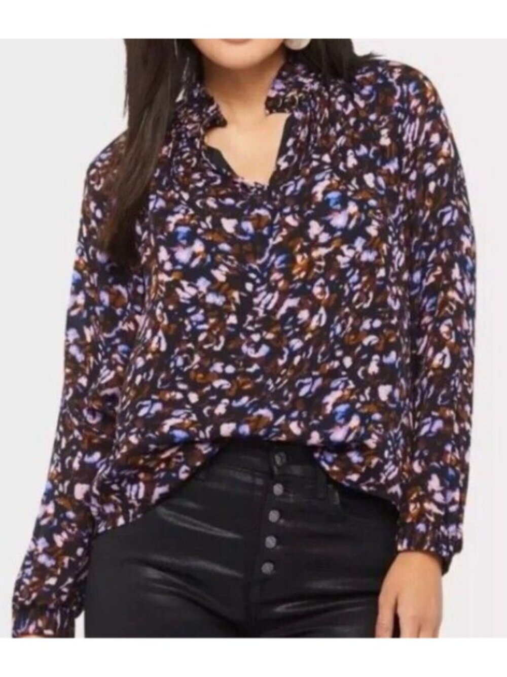 Marie Oliver NWOT Women's Black Electric ARDEN Smocked Bodice Blouse, Size Small